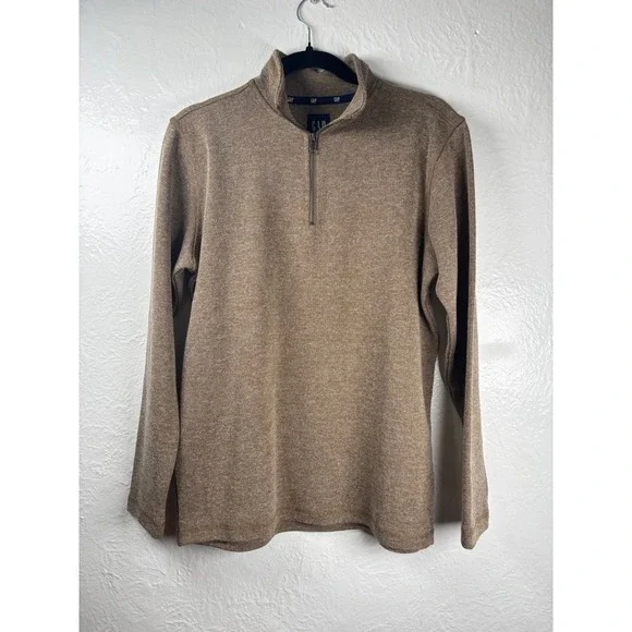 GAP Men's Brown Heathered Quarter Zip Pullover Sweater Long‎ Sleeve Size L