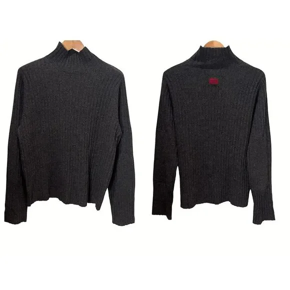 Vintage Abercrombie & Fitch Mockneck Sweater Size XL Gray Lambswool Patch Elbows