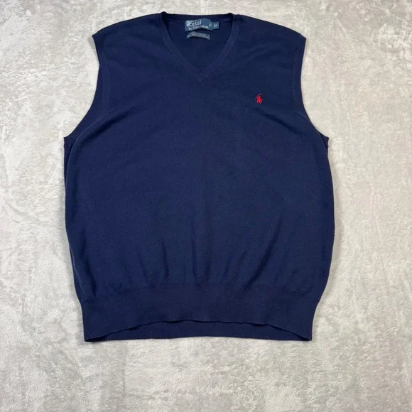 Polo Ralph Lauren Mens‎ Navy V Neck Pima Cotton Sweater Vest XL Preppy