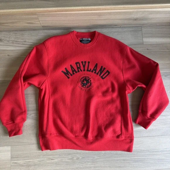 Vintage Champion University Of Maryland Crewneck‎ Sweatshirt Pullover Red Sz M