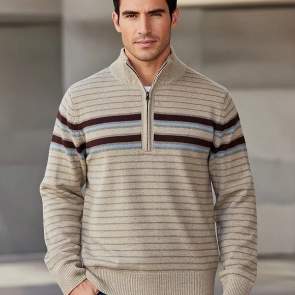 Banana Republic sweater Half Zip 100% Lamb's wool  Beige XXL C14‎