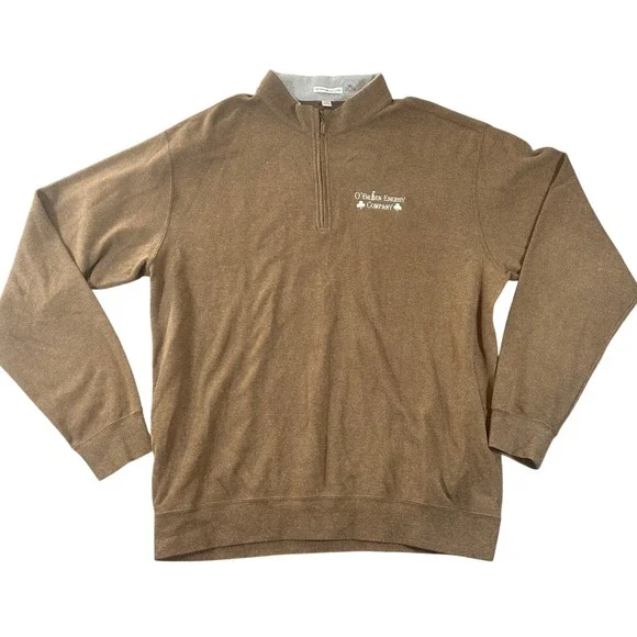 Peter Millar Men XXL Brown Cotton Quarter Zip Pullover Sweater NWOT Company Logo