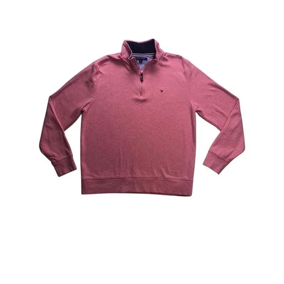 Tommy Hilfiger Quarter Zip Pullover Mens Medium‎ Pink Heathered Sweater Golf