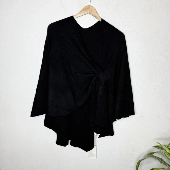 New Puli Black Soft‎ Wrap Poncho Elegant Classic Minimalist Women's One Size