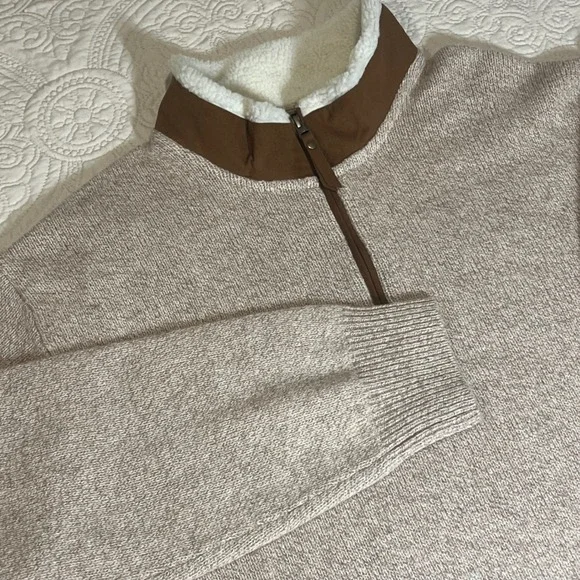 ORVIS Stowe Lambswool Quarter Zip Pullover Sweater Sherpa Collar Beige‎ Mens XXL