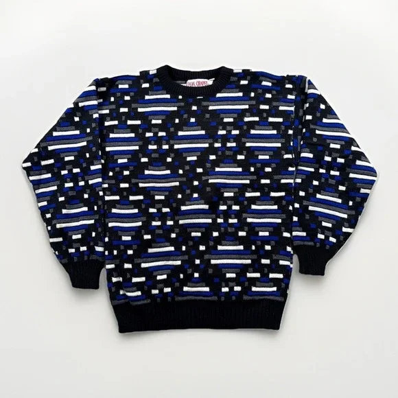 Vintage Fox Chapel Sweater Mens M Knit Acrylic Crewneck 90s Black‎ Blue