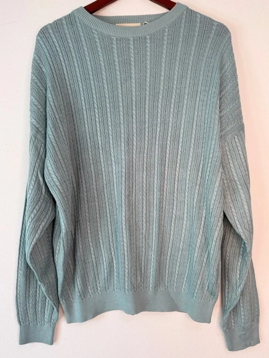 Vintage Barry Bricken 100% Silk Cable Knit‎ Sweater Mens M Oversized Preppy 90s
