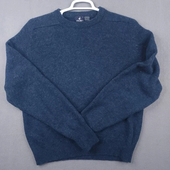 Jockey‎ Mens Large Blue 100% Pure New Wool Crewneck Long Sleeve Knit Sweater