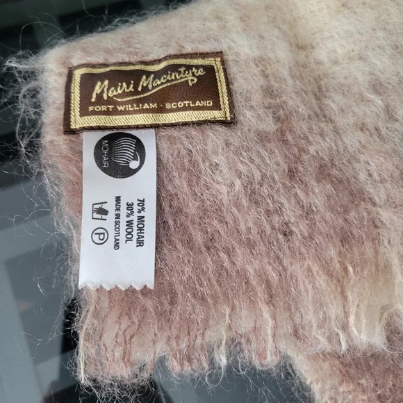 Mairi Macintyre  Made Scotland Wool Mohair Scarf Long Plaid Cream Vintage Unisex