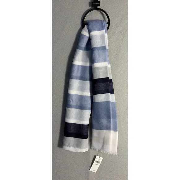 Banana Republic Women's Summer Scarf White, Blue &Gray Stripes, NWT Lightweight