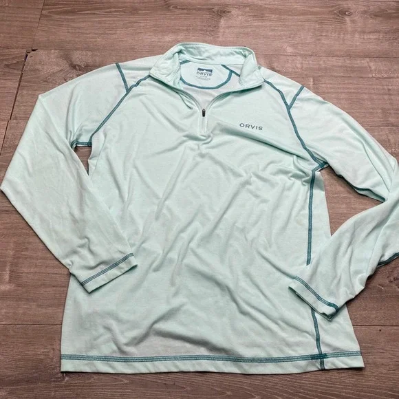 Orvis Quarter Zip Pullover Mens Medium Mint Green Contrast Stitch Active 2Z5Y