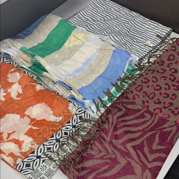 Assorted Lightweight Scarves - Multicolor (Green, Blue, Orange, Burgundy, White)