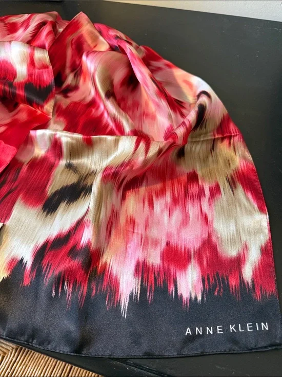 Anne Klein Red, Pink and Cream Abstract Silk Scarf