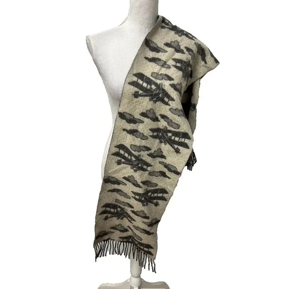 Reversible Scarf Warp Knit Gray Beige Airplane Flying Aviation Gorpcore Outdoor