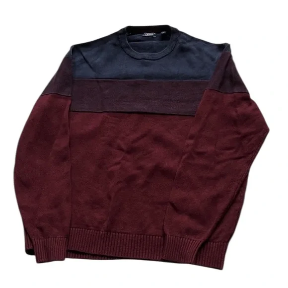 Izod Cotton Blend Crew Neck Sweater Maroon Navy Blue Eclectic Grandpa Men’s XL