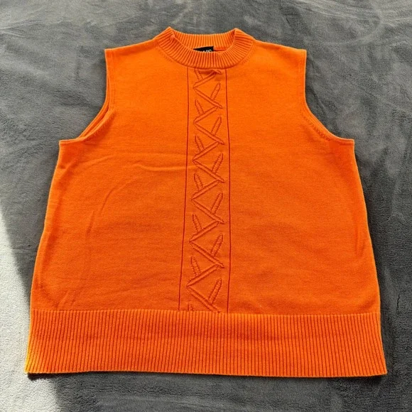Lily's of Beverly‎ Hills Men's L Orange Cotton Cable Knit Mock Neck Sweater Vest