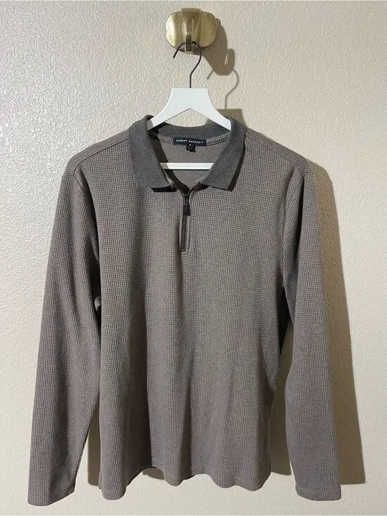 Robert Barakett Men's Long Sleeve Polo Sweater in Taupe