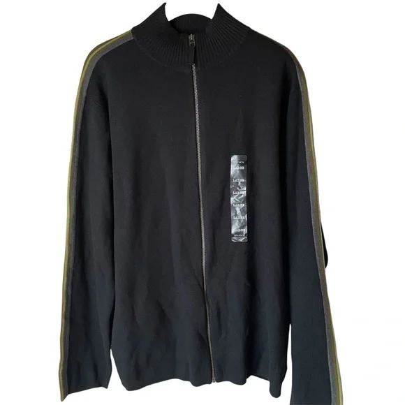 Reunion Vintage Black Zip Up Sweater‎ with Sleeve Stripes, L