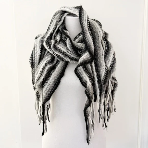 Striped Ruffle Knit Winter Scarf