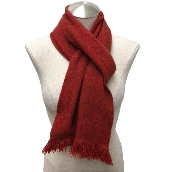 Koru Wool Rectangle Scarf Heathered Red Unisex Fringe Coxy Minimalist 72x8