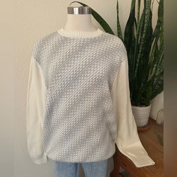 Vintage Geoffrey Beene Cotton Crewneck Sweater‎ Cream Gray XL