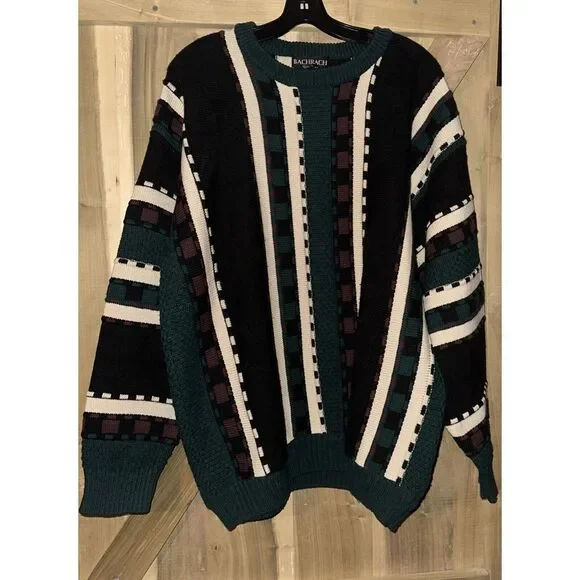 Vintage‎ Mens XL Bachrach Coogi Inspired Abstract 3D Stripe Pullover Sweater