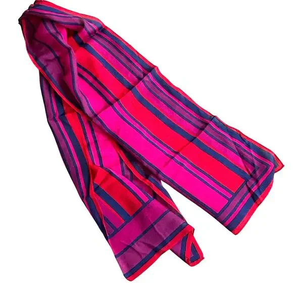 Liz Claiborne long rectangle silk scarf pink purple black geometric 1980's