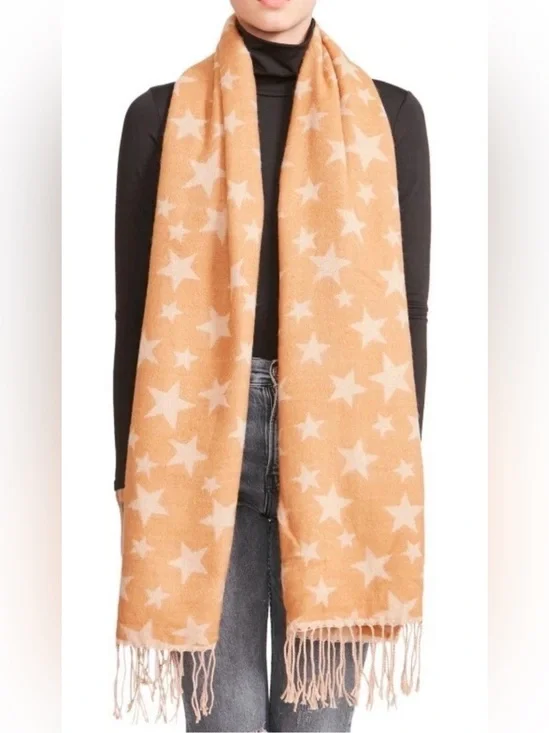 Steve Madden Jacquard Star Blanket Scarf, Tan/Cream, one size MSRP $42