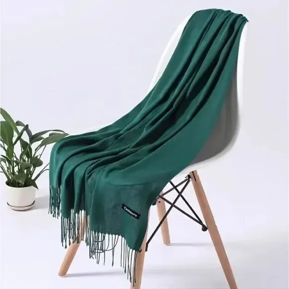 Green scarf shawl Imitation Cashmere Long tassel pashmina