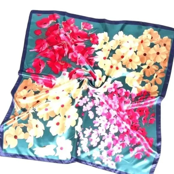 poppy print scarf shawl green blue magenta