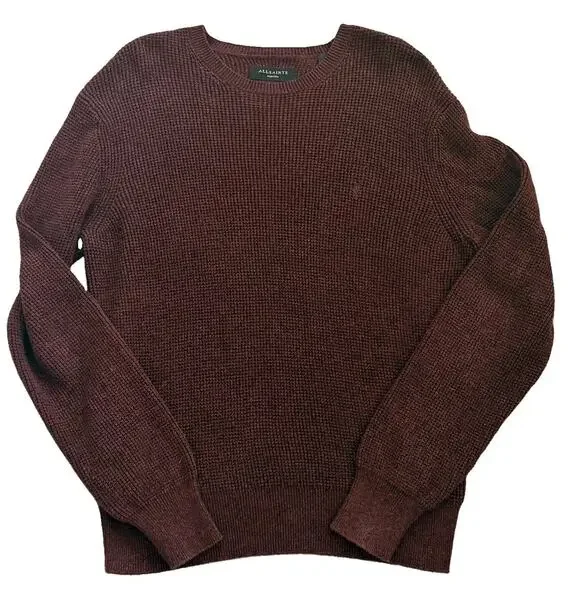 AllSaints Men’s Rias Crew Textured Cotton Waffle Knit Crewneck Sweater Size M