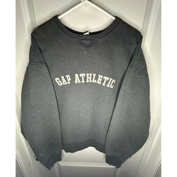 Vintage 90's Gap Athletic Embroidery Spell Out‎ Grey Crewneck Sweatshirt Mens XL