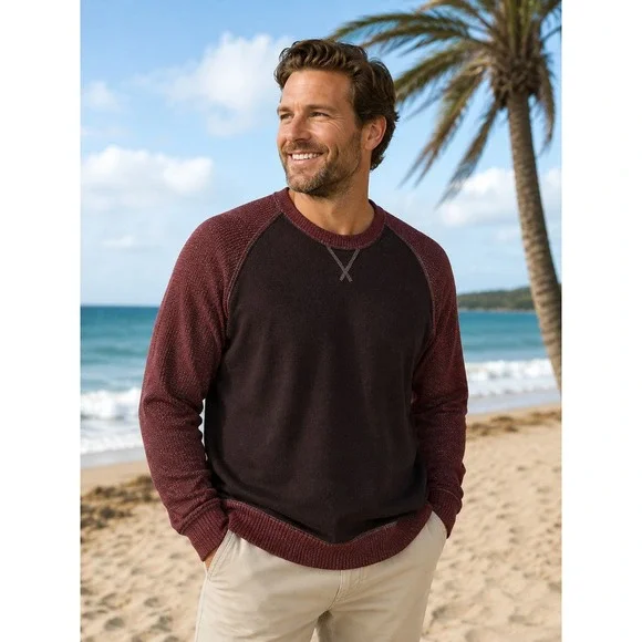 TOMMY BAHAMA Men's XXL Maroon Cotton Crewneck Pullover‎ Sweater -1939