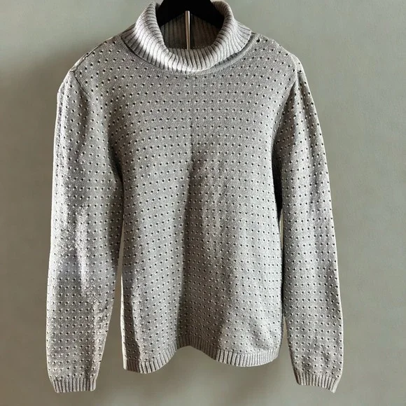 Karen Scott Mens Grey Cotton Turtleneck Knit Sweater Pointelle Size Medium‎