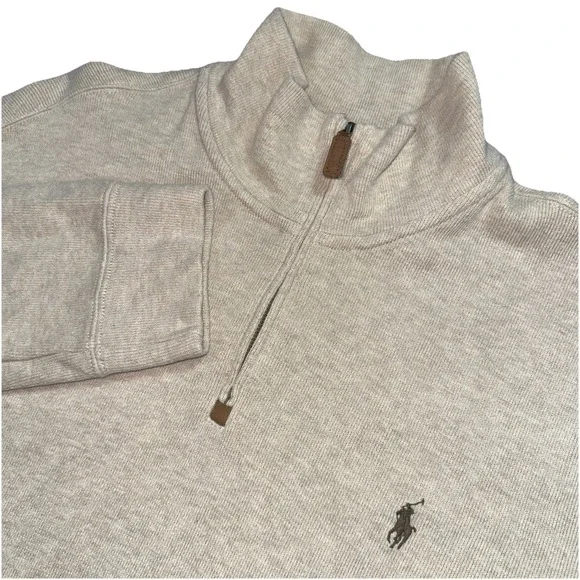 Polo Ralph Lauren Sweater Mens XL Cream Long Sleeve Quarter Zip Pullover Pony