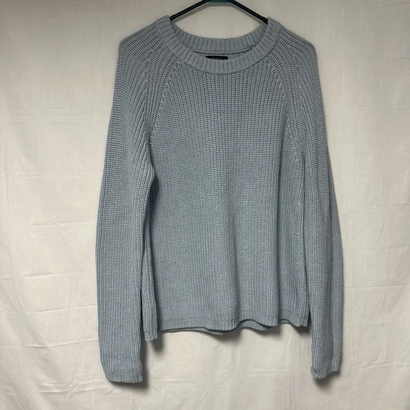 Quince Mens 100% Organic Cotton Fisherman Crew Neck Sweater Blue SZ LG Nautical