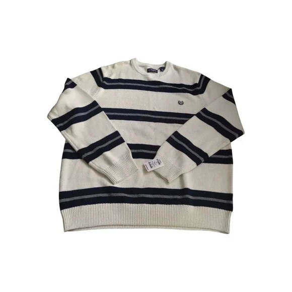 Chaps Men’s Cream and Navy Striped Crewneck Sweater Size XXL New Without Tags