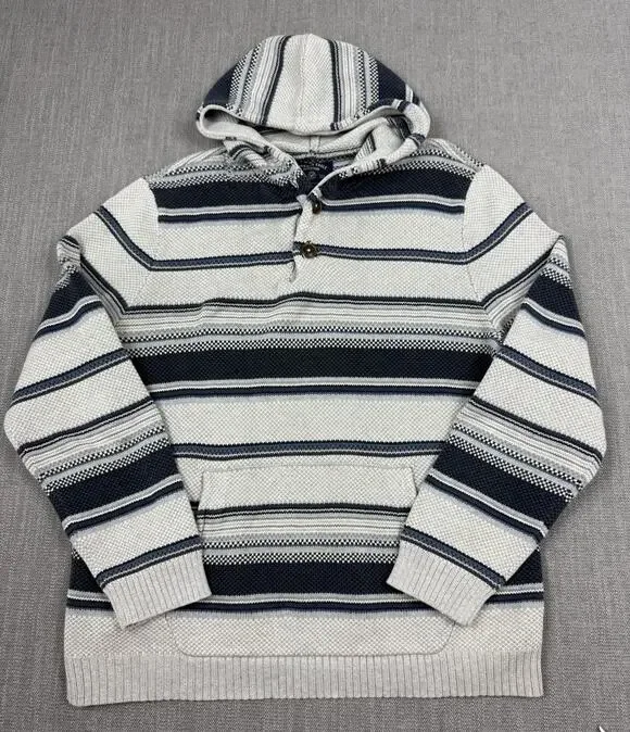 American Eagle Outfitters Baja Hoodie Sweater Men’s Large Blue Gray Striped