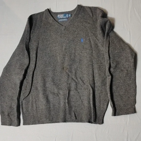 Polo Ralph Lauren Mens Gray 100% Lambswool V Neck‎ Sweater XL