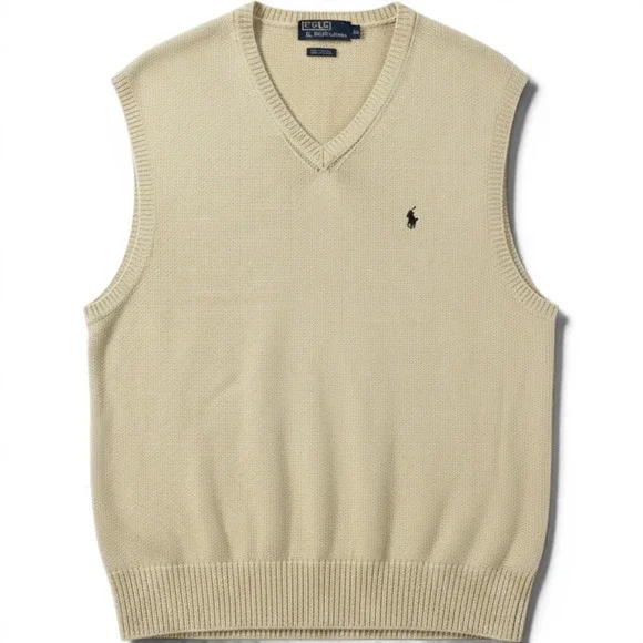 Polo Ralph Lauren Sweater Vest Mens XL Yellow Linen Cotton V-Neck Pony Logo