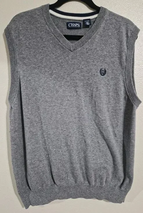 Chaps Mens Sweater Vest Sleeveless V-Neck Gray Size XL Classic Polished Preppy
