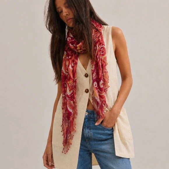 Loft Mod‎ Swirl Abstract Wrap Scarf Womens Red Pink Y2K Boho Chic Summer Resort