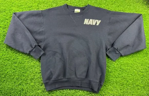 VTG 90s Soffe US Navy Crewneck Sweatshirt Sz S Blue Reflective USA Made Pullover