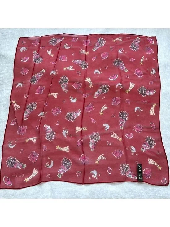 Echo Red Love Theme Sheer Silk Square Scarf