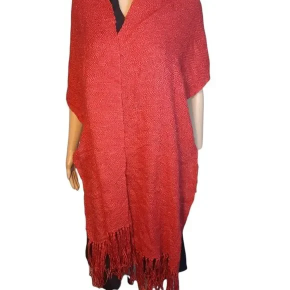 Red Scarf  wrap Shawl Fringed ends