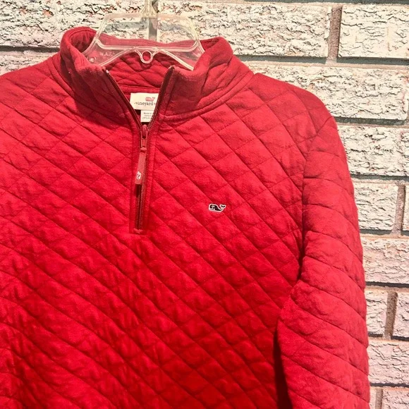 Vineyard Vines Red Diamond Quilted Quarter Zip Pullover Sweater Mens Large