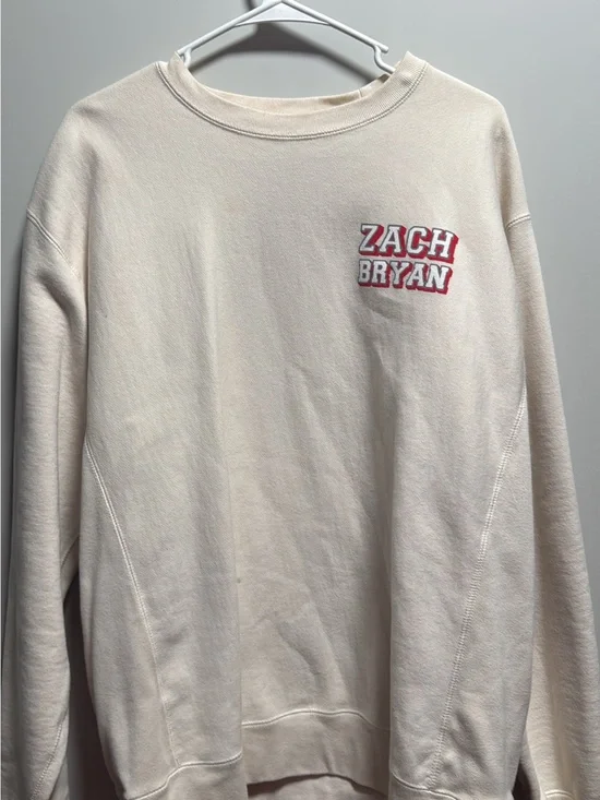 Cream Crewneck Sweatshirt with Red Logo