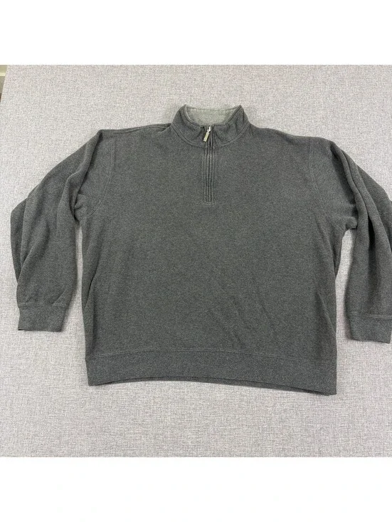 Orvis Mens XL Gray 1/4 Zip Pullover Sweatshirt Cotton Mock Neck