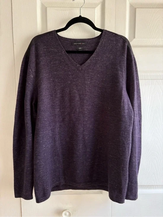 John Varvatos Luxe V-Neck Sweater Aubergine Purple Wool Linen Academia Career XL