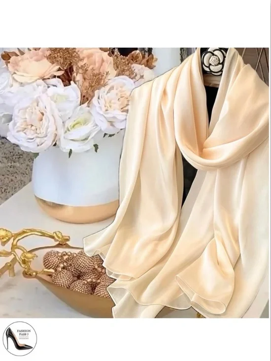 100% SILK SATIN Ivory Beige Large Shawl Scarf Wrap Bridal Cover up Wedding Gift